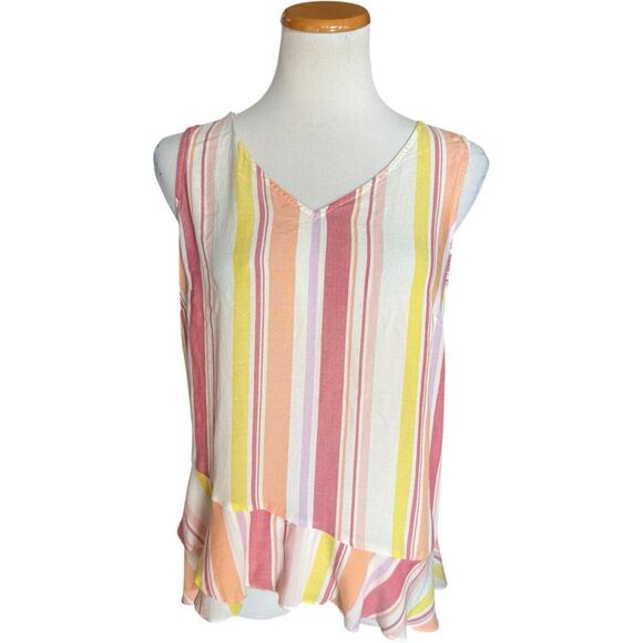 Womens a.n.a. A New Approach Multi-Colored Sleeveless Stripe V Neck Top - Sz M - Picture 1 of 1